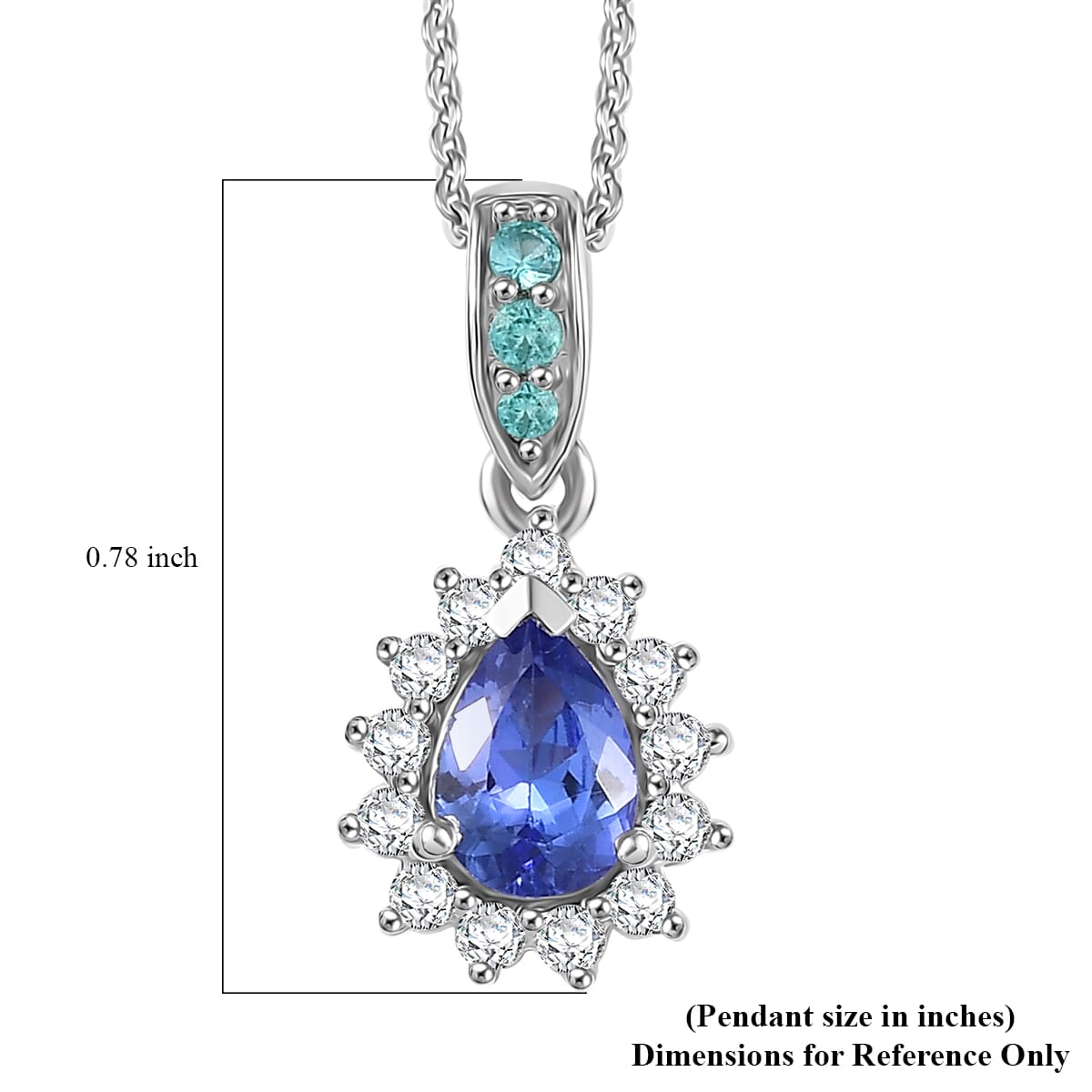Premium Tanzanite, AAA Paraiba Tourmaline and Diamond 1.10 ctw Celestial Bloom Pendant Necklace in Rhodium Over Sterling Silver 20 Inches image number 5