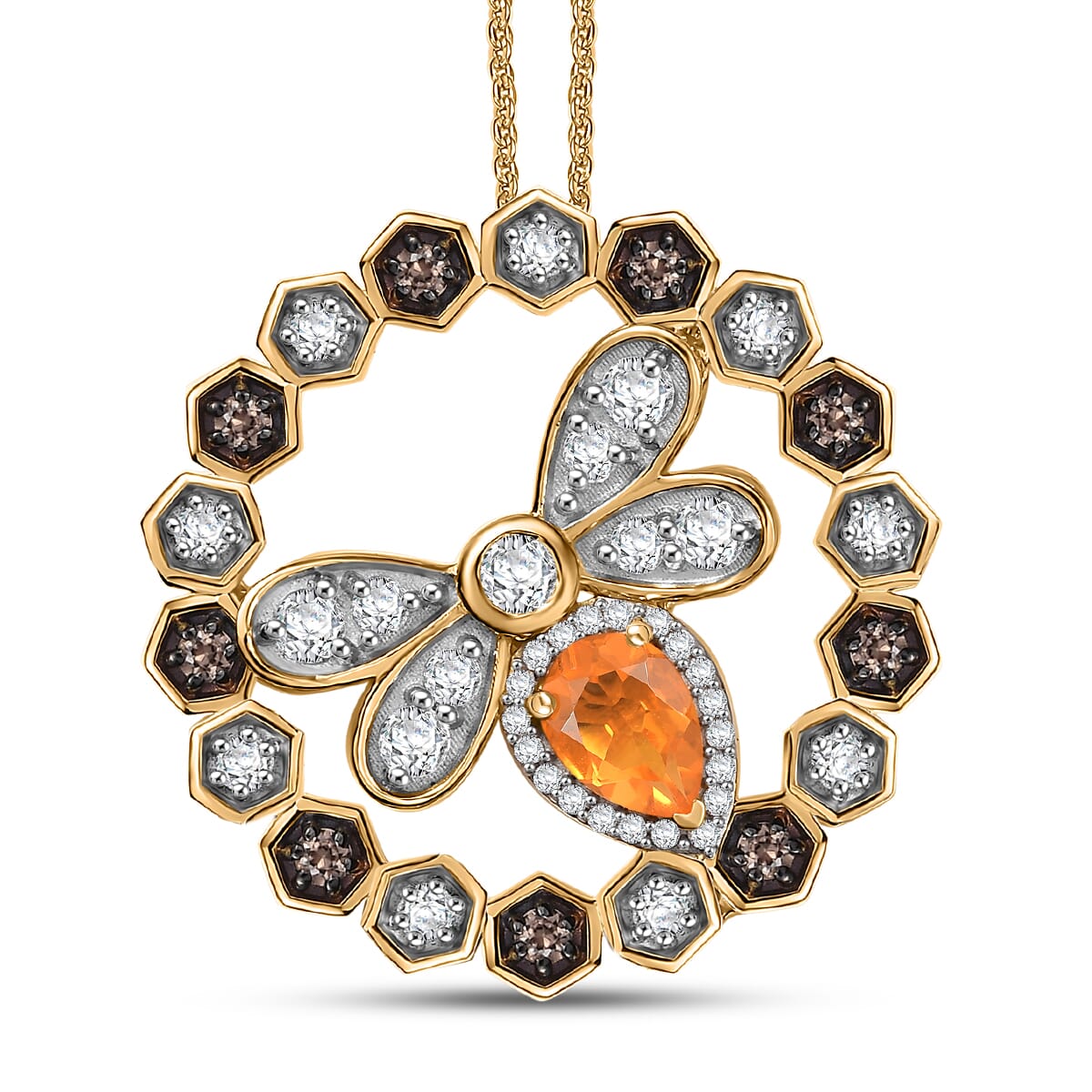 GP Trionfo Collection Jalisco Fire Opal and Multi Gemstone 2.50 ctw Bee Pendant Necklace in 18K Vermeil Yellow Gold Over Sterling Silver 20 Inches image number 0