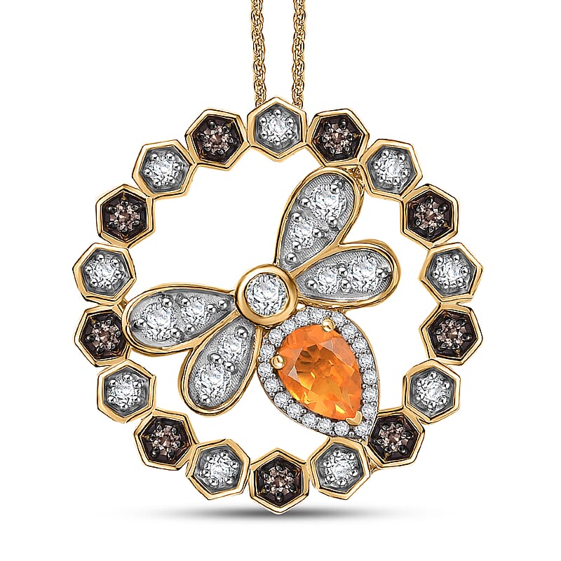 GP Trionfo Collection Jalisco Fire Opal and Multi Gemstone 2.50 ctw Bee Pendant Necklace in 18K Vermeil Yellow Gold Over Sterling Silver 20 Inches