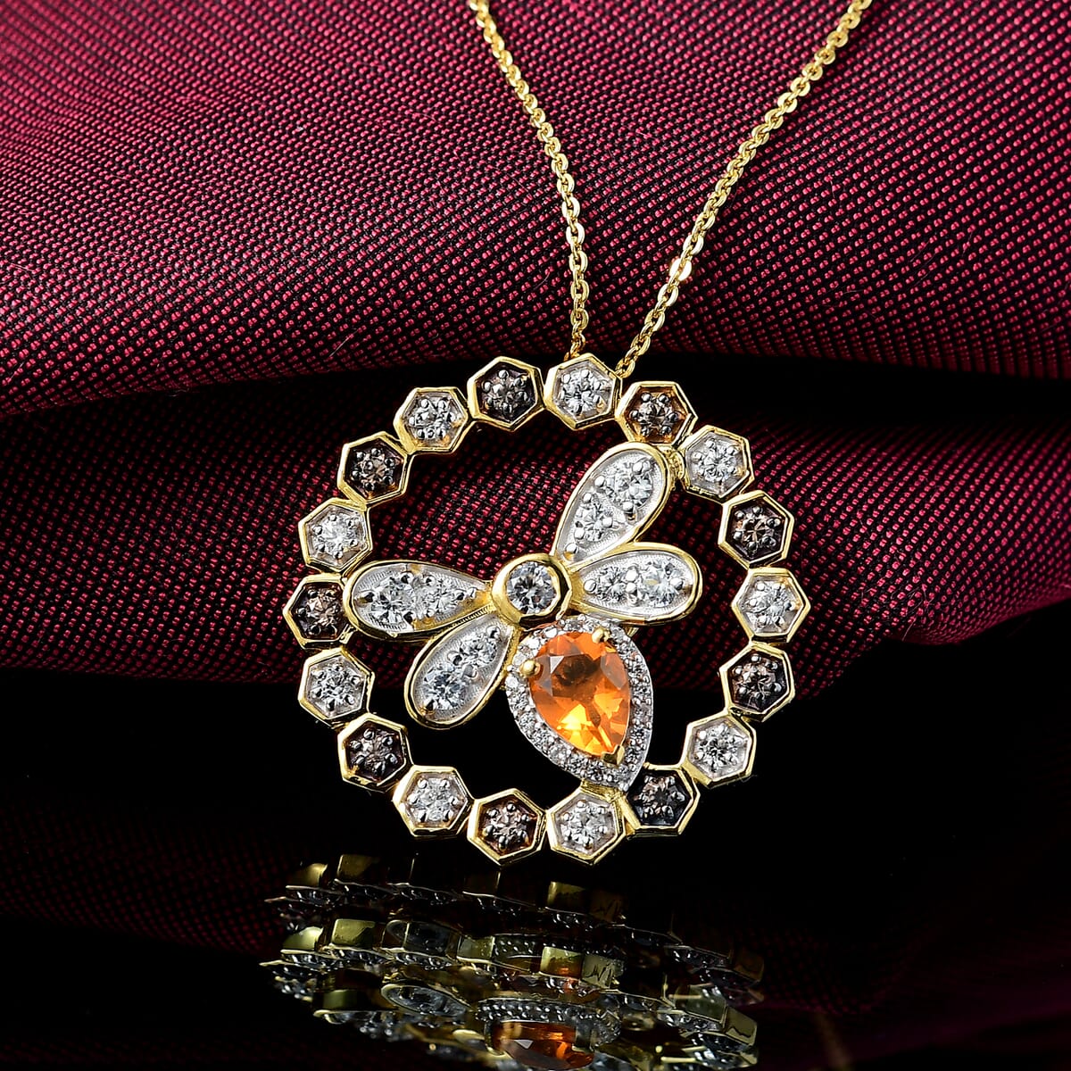 GP Trionfo Collection Jalisco Fire Opal and Multi Gemstone 2.50 ctw Bee Pendant Necklace in 18K Vermeil Yellow Gold Over Sterling Silver 20 Inches image number 1