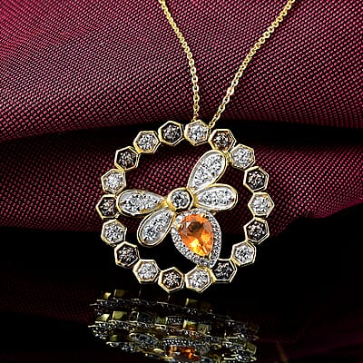 GP Trionfo Collection Jalisco Fire Opal and Multi Gemstone 2.50 ctw Bee Pendant Necklace in 18K Vermeil Yellow Gold Over Sterling Silver 20 Inches