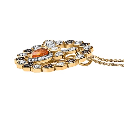 GP Trionfo Collection Jalisco Fire Opal and Multi Gemstone 2.50 ctw Bee Pendant Necklace in 18K Vermeil Yellow Gold Over Sterling Silver 20 Inches