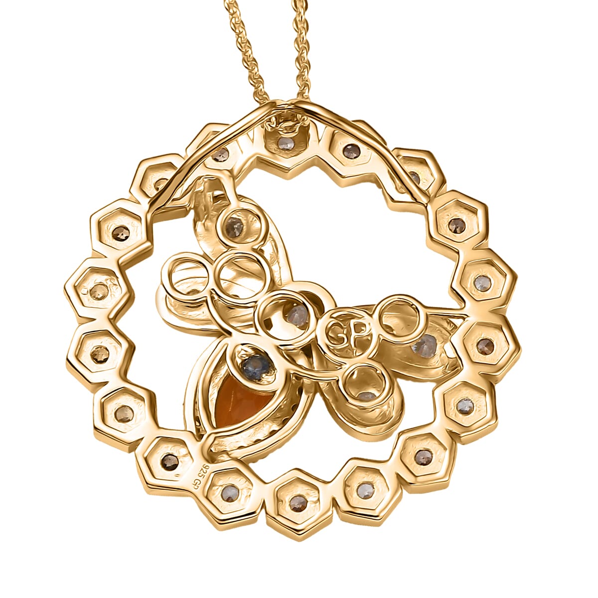 GP Trionfo Collection Jalisco Fire Opal and Multi Gemstone 2.50 ctw Bee Pendant Necklace in 18K Vermeil Yellow Gold Over Sterling Silver 20 Inches image number 4