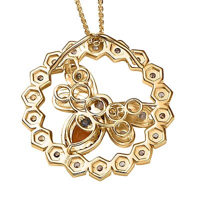 GP Trionfo Collection Jalisco Fire Opal and Multi Gemstone 2.50 ctw Bee Pendant Necklace in 18K Vermeil Yellow Gold Over Sterling Silver 20 Inches