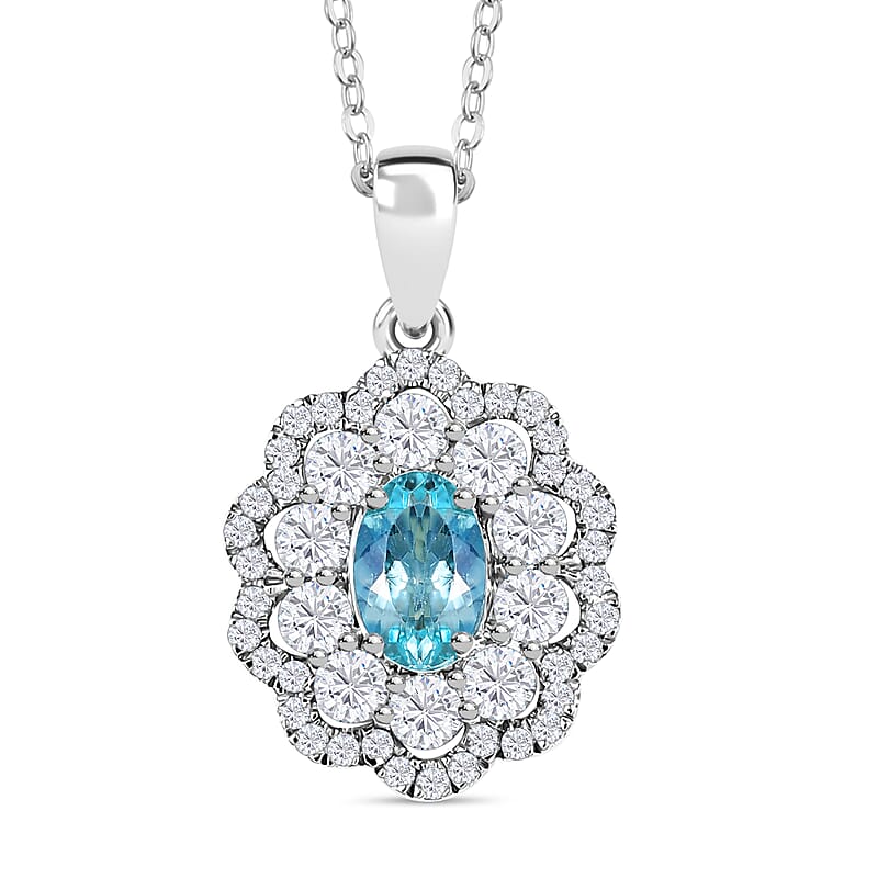 Certified & Appraised Rhapsody AAAA Paraiba Tourmaline and E-F VS2 Diamond 2.00 ctw Pendant Necklace in 950 Platinum 5.78 Grams 20 Inches