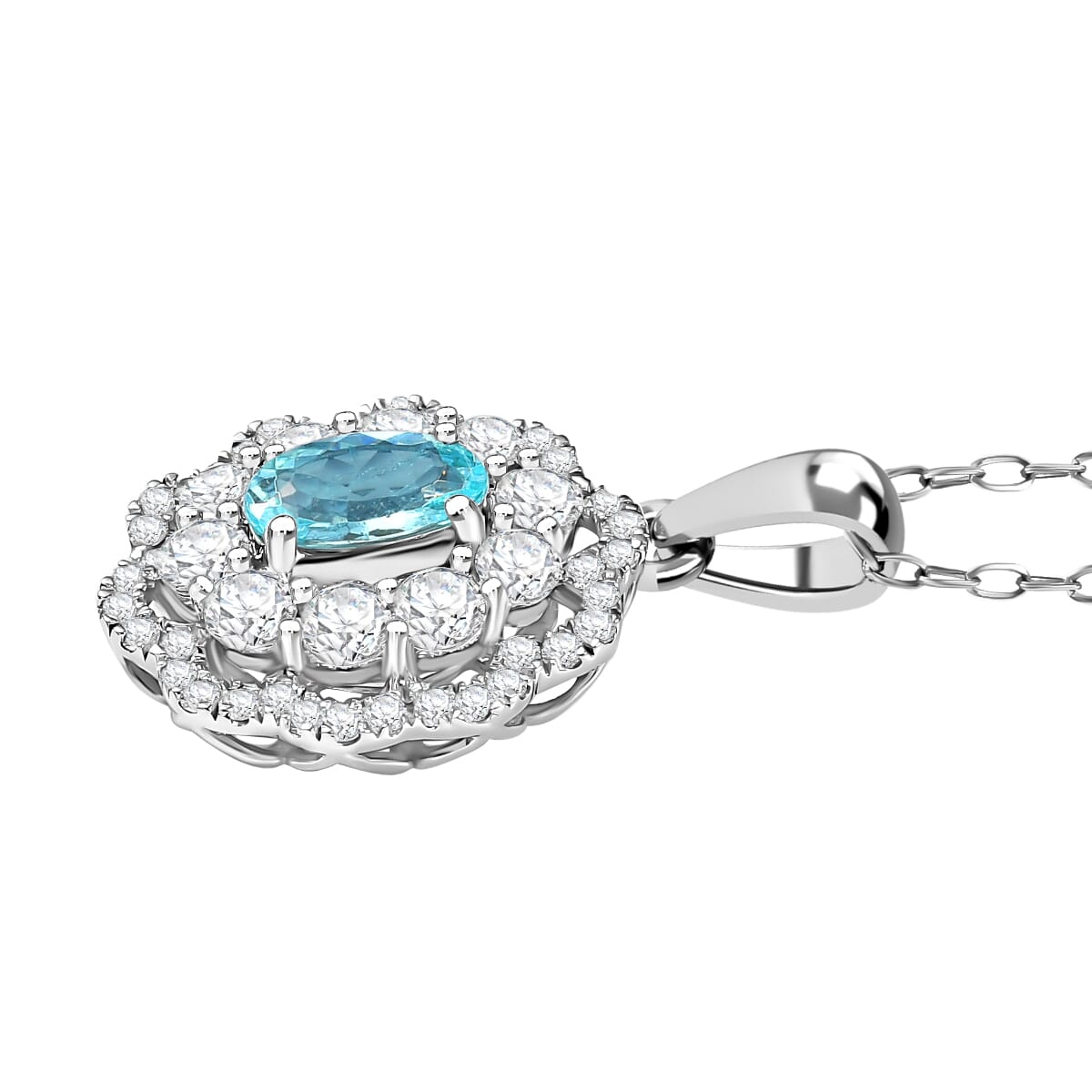 Certified & Appraised Rhapsody AAAA Paraiba Tourmaline and E-F VS2 Diamond 2.00 ctw Pendant Necklace in 950 Platinum 5.78 Grams 20 Inches (Del. in 10-12 Days)  image number 3