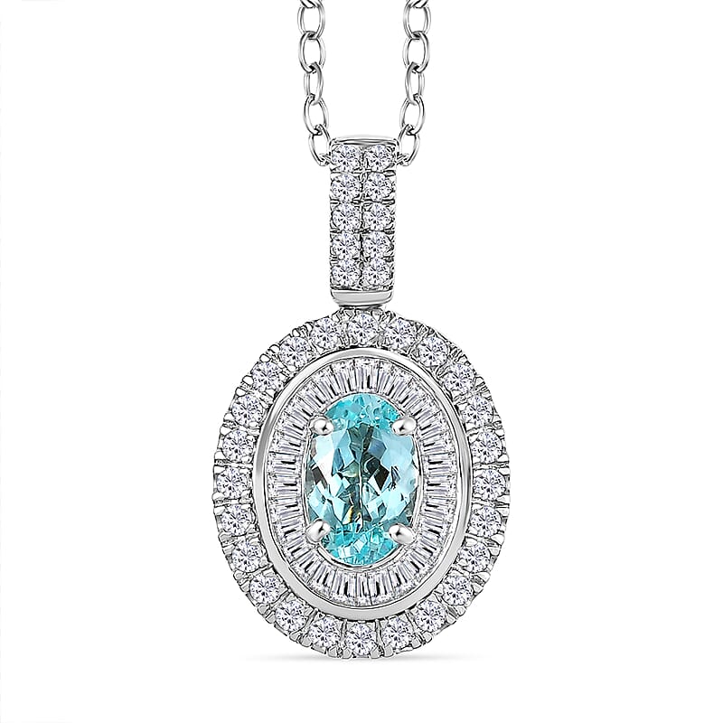 Certified & Appraised Rhapsody AAAA Paraiba Tourmaline and E-F VS2 Diamond 2.00 ctw Double Halo Pendant Necklace in 950 Platinum 4.60 Grams 20 Inches