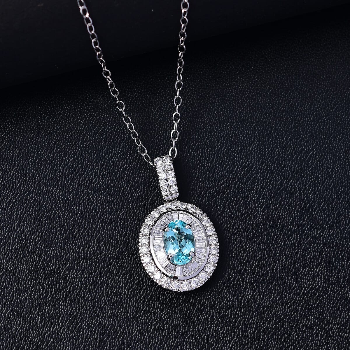 Certified & Appraised Rhapsody AAAA Paraiba Tourmaline and E-F VS2 Diamond 2.00 ctw Pendant Necklace in 950 Platinum 4.60 Grams 20 Inches image number 1