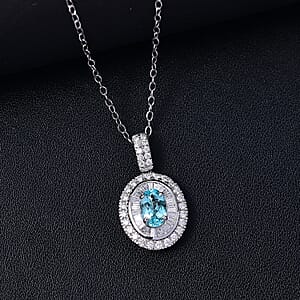 Certified & Appraised Rhapsody AAAA Paraiba Tourmaline and E-F VS2 Diamond 2.00 ctw Double Halo Pendant Necklace in 950 Platinum 4.60 Grams 20 Inches
