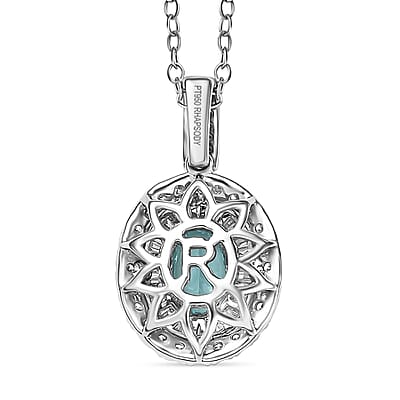 Certified & Appraised Rhapsody AAAA Paraiba Tourmaline and E-F VS2 Diamond 2.00 ctw Double Halo Pendant Necklace in 950 Platinum 4.60 Grams 20 Inches