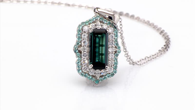 Certified & Appraised Rhapsody AAAA Monte Belo Indicolite, Paraiba Tourmaline and Diamond E-F VS2 3.50 ctw Pendant Necklace in 950 Platinum 20 inches 7.00 Grams