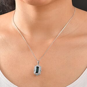 Certified & Appraised Rhapsody AAAA Monte Belo Indicolite, Paraiba Tourmaline and Diamond E-F VS2 3.50 ctw Pendant Necklace in 950 Platinum 20 inches 7.00 Grams