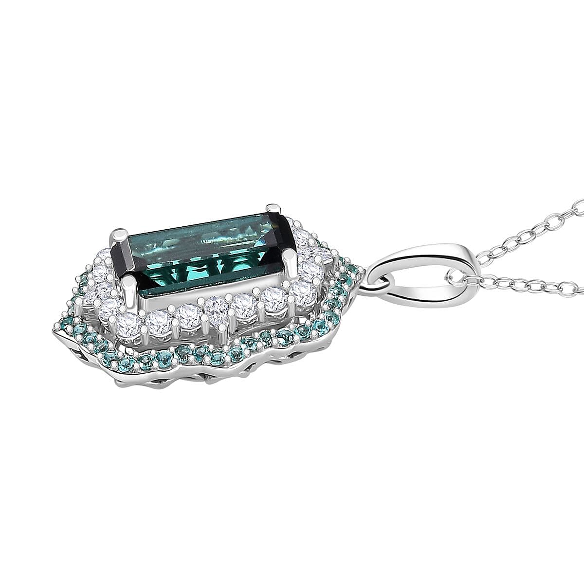 Certified & Appraised Rhapsody AAAA Monte Belo Indicolite, Paraiba Tourmaline and Diamond E-F VS2 3.50 ctw Pendant Necklace in 950 Platinum 20 inches 7.00 Grams image number 3