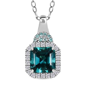 Certified & Appraised Rhapsody AAAA Pirineu Lagoon Tourmaline, Paraiba Tourmaline and E-F VS2 Diamond 3.98 ctw Pendant Necklace in 950 Platinum 20 Inches (Del. in 10-12 Days) 