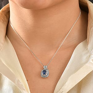 Certified & Appraised Rhapsody AAAA Ceylon Blue Sapphire, Paraiba Tourmaline and Diamond E-F VS 2.15 ctw Pendant Necklace in 950 Platinum 20 Inches 8.50 Grams