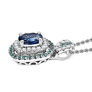 Certified & Appraised Rhapsody AAAA Ceylon Blue Sapphire, Paraiba Tourmaline and Diamond E-F VS 2.15 ctw Pendant Necklace in 950 Platinum 20 Inches 8.50 Grams