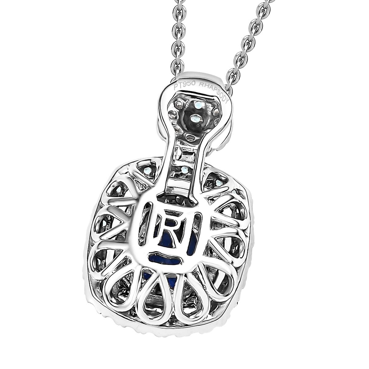 Certified & Appraised Rhapsody AAAA Ceylon Blue Sapphire, Paraiba Tourmaline and Diamond E-F VS 2.15 ctw Pendant Necklace in 950 Platinum 20 Inches 8.50 Grams image number 4