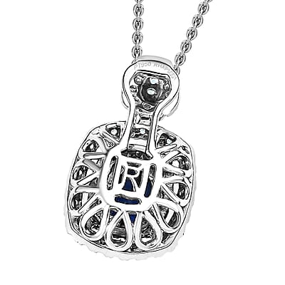 Certified & Appraised Rhapsody AAAA Ceylon Blue Sapphire, Paraiba Tourmaline and Diamond E-F VS 2.15 ctw Pendant Necklace in 950 Platinum 20 Inches