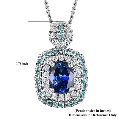 Certified & Appraised Rhapsody AAAA Ceylon Blue Sapphire, Paraiba Tourmaline and Diamond E-F VS 2.15 ctw Pendant Necklace in 950 Platinum 20 Inches