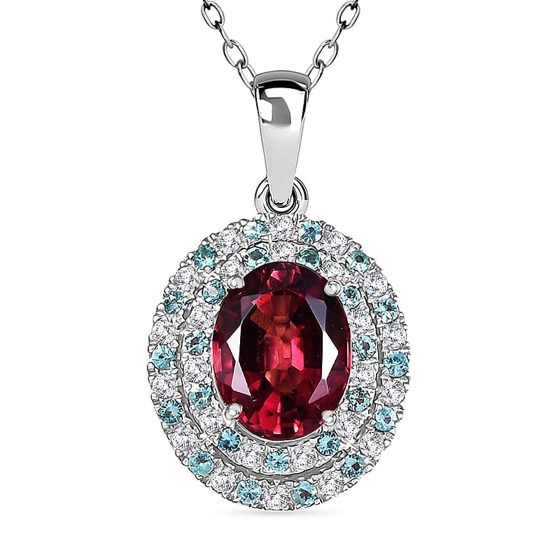 Certified & Appraised Rhapsody AAAA Ouro Fino Rubellite, Paraiba Tourmaline and E-F VS2 Diamond 2.51 ctw Pendant Necklace in 950 Platinum 20 Inches 3.60 Grams