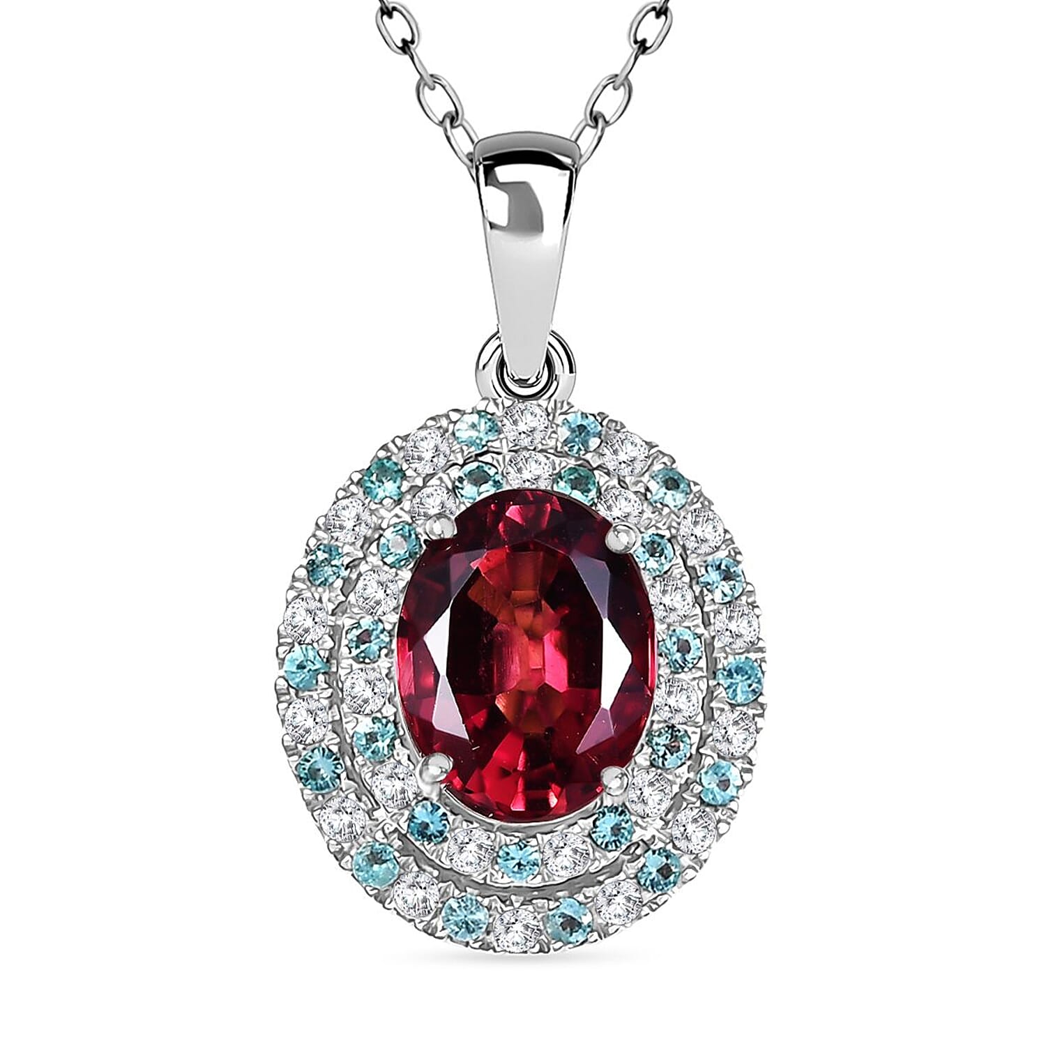 Certified & Appraised Rhapsody AAAA Ouro Fino Rubellite, Paraiba Tourmaline and E-F VS2 Diamond 2.51 ctw Pendant Necklace in 950