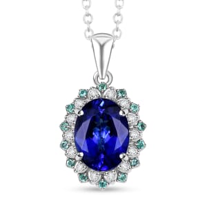 Certified & Appraised Rhapsody AAAA Tanzanite, Paraiba Tourmaline and E-F VS2 Diamond 3.55 ctw Pendant Necklace 20 Inches 5.90 Grams