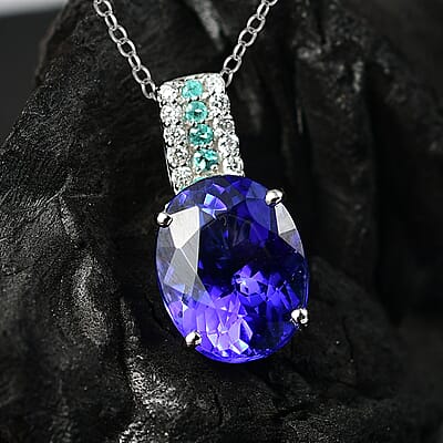 Certified & Appraised Rhapsody 950 Platinum AAAA Tanzanite, Paraiba Tourmaline and Diamond E-F VS2 5.00 ctw Pendant Necklace (20 Inches) 4.00 Grams 
