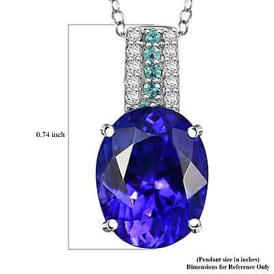 Certified & Appraised Rhapsody 950 Platinum AAAA Tanzanite, Paraiba Tourmaline and Diamond E-F VS2 5.00 ctw Pendant Necklace (20 Inches) 4.00 Grams 
