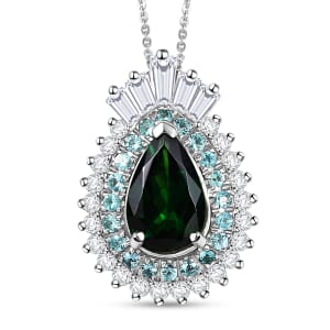 Certified & Appraised Rhapsody AAAA Tsavorite Garnet, Paraiba Tourmaline and Diamond E-F VS2 1.80 ctw Pendant Necklace in 950 Platinum 20 Inches