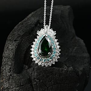Certified & Appraised Rhapsody AAAA Tsavorite Garnet, Paraiba Tourmaline and Diamond E-F VS2 1.80 ctw Pendant Necklace in 950 Platinum 20 Inches