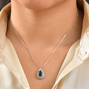 Certified & Appraised Rhapsody AAAA Tsavorite Garnet, Paraiba Tourmaline and Diamond E-F VS2 1.80 ctw Pendant Necklace in 950 Platinum 20 Inches