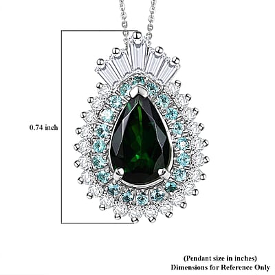 Certified & Appraised Rhapsody AAAA Tsavorite Garnet, Paraiba Tourmaline and Diamond E-F VS2 1.80 ctw Pendant Necklace in 950 Platinum 20 Inches
