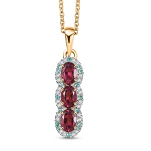 Certified & Appraised Luxoro AAA Ouro Fino Rubellite, Paraiba Tourmaline and G-H I2 Diamond 3.05 ctw Pendant Necklace in 10K Yellow Gold 20 Inches (Del. in 10-12 Days) 