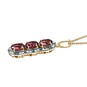 Certified & Appraised Luxoro AAA Ouro Fino Rubellite, Paraiba Tourmaline and G-H I2 Diamond 3.05 ctw Pendant Necklace in 10K Yellow Gold 20 Inches