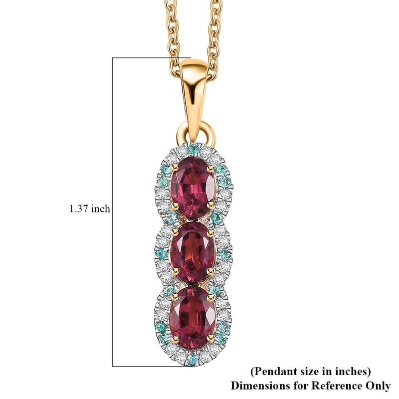 Certified & Appraised Luxoro AAA Ouro Fino Rubellite, Paraiba Tourmaline and G-H I2 Diamond 3.05 ctw Pendant Necklace in 10K Yellow Gold 20 Inches
