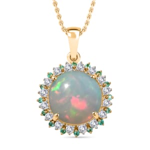 Certified & Appraised Luxoro AAA Ethiopian Welo Opal, Paraiba Tourmaline and G-H I2 Diamond 6.00 ctw Pendant Necklace in 14K Yellow Gold 20 Inches