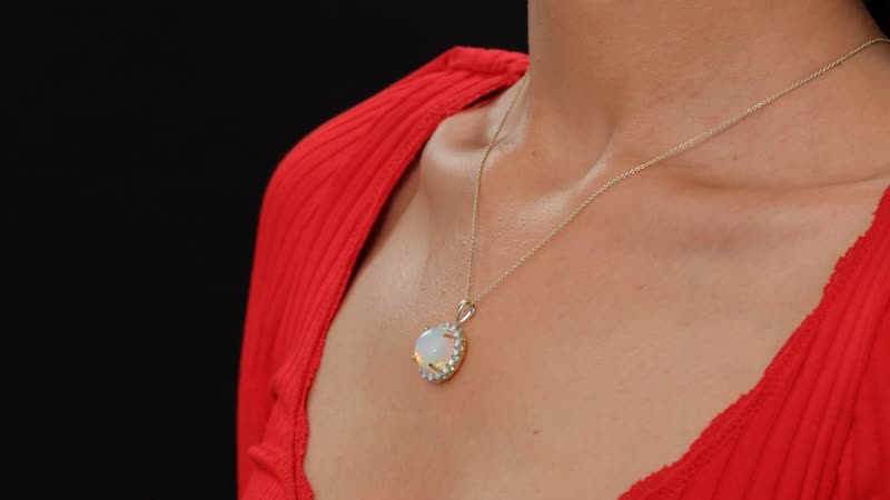 Certified & Appraised Luxoro AAA Ethiopian Welo Opal, Paraiba Tourmaline and G-H I2 Diamond 6.00 ctw Pendant Necklace in 14K Yellow Gold 20 Inches