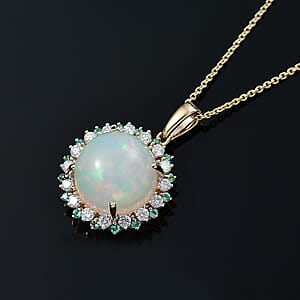 Certified & Appraised Luxoro AAA Ethiopian Welo Opal, Paraiba Tourmaline and G-H I2 Diamond 6.00 ctw Pendant Necklace in 14K Yellow Gold 20 Inches