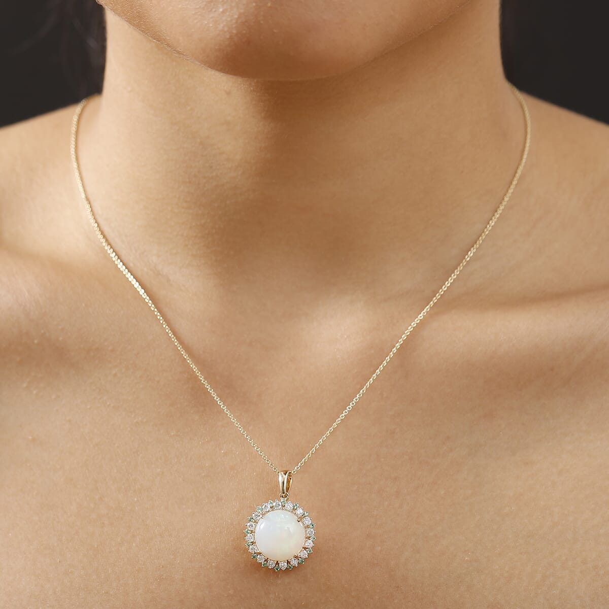 Certified & Appraised Luxoro AAA Ethiopian Welo Opal, Paraiba Tourmaline and G-H I2 Diamond 6.00 ctw Pendant Necklace in 14K Yellow Gold 20 Inches (Del. in 10-12 Days)  image number 2