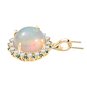 Certified & Appraised Luxoro AAA Ethiopian Welo Opal, Paraiba Tourmaline and G-H I2 Diamond 6.00 ctw Pendant Necklace in 14K Yellow Gold 20 Inches