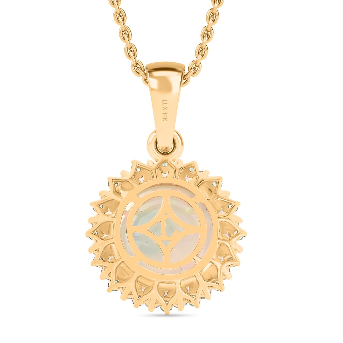 Certified & Appraised Luxoro AAA Ethiopian Welo Opal, Paraiba Tourmaline and G-H I2 Diamond 6.00 ctw Pendant Necklace in 14K Yellow Gold 20 Inches (Del. in 10-12 Days)  image number 4