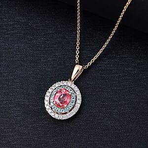 Luxoro AAAA Padparadscha Sapphire, Paraiba Tourmaline and Diamond Pendant Necklace in 14K Yellow Gold 1.65 ctw  (20 Inches)