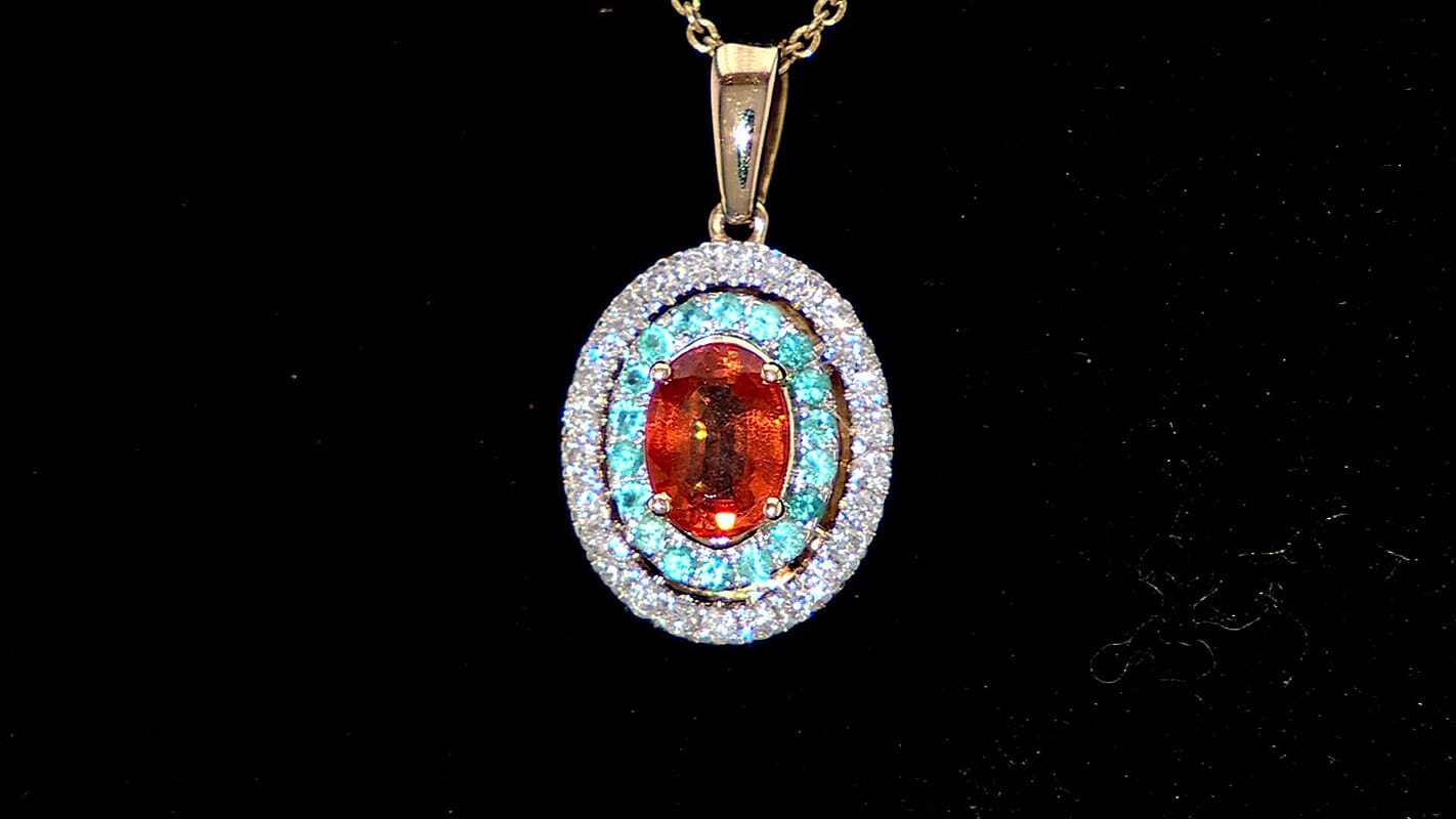 Luxoro AAAA Padparadscha Sapphire, Paraiba Tourmaline and Diamond Pendant Necklace in 14K Yellow Gold 1.65 ctw  (20 Inches)