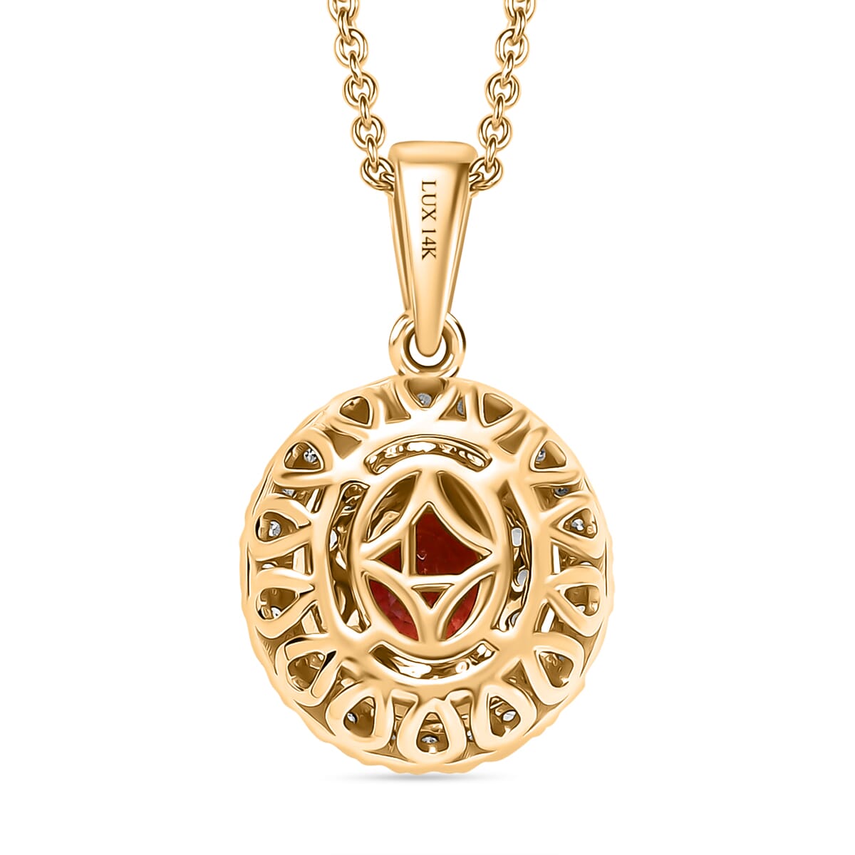 Certified & Appraised Luxoro AAAA Padparadscha Sapphire, Paraiba Tourmaline and G-H I2 Diamond 1.65 ctw Pendant Necklace in 14K Yellow Gold 20 Inches image number 3