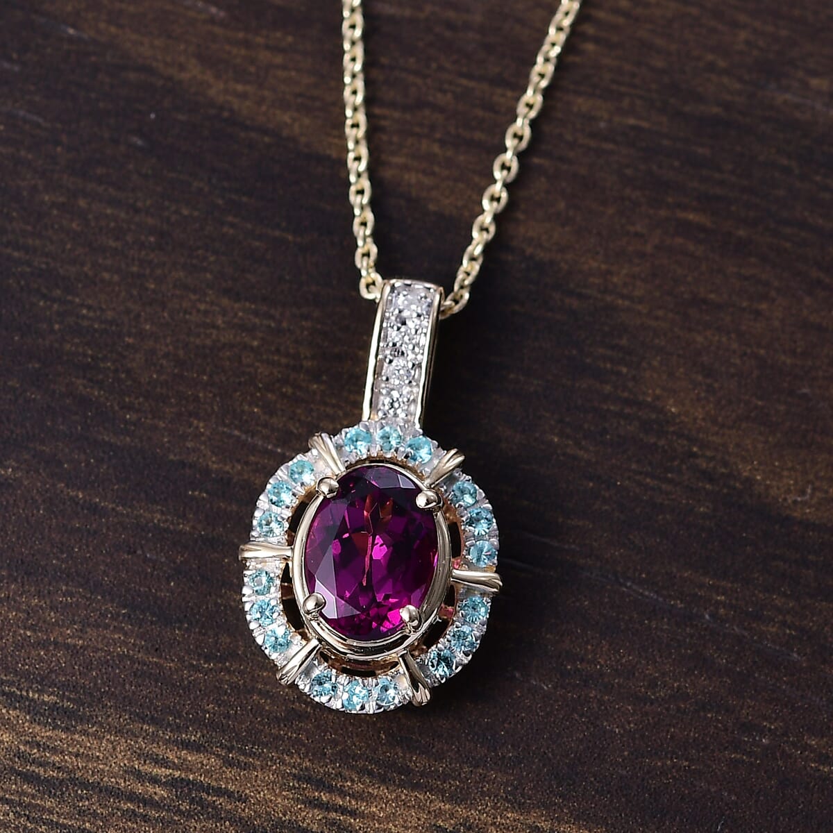 Certified & Appraised Luxoro AAA Radiant Ember Garnet, Paraiba Tourmaline and G-H I2 Diamond 1.70 ctw Pendant Necklace in 10K Yellow Gold 20 Inches (Del. in 10-12 Days)  image number 1