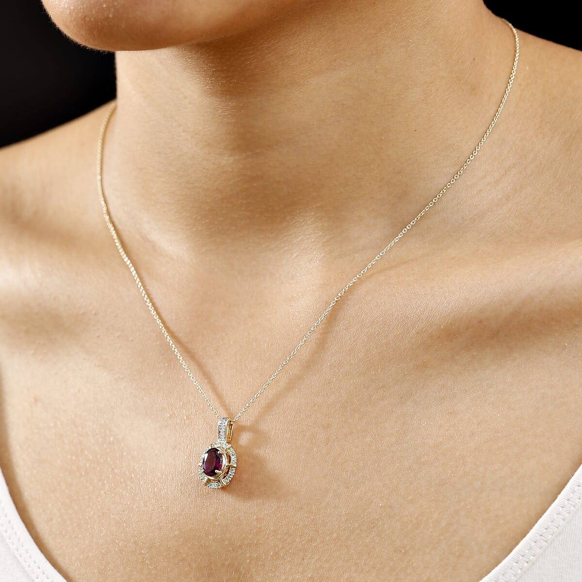 Certified & Appraised Luxoro AAA Radiant Ember Garnet, Paraiba Tourmaline and G-H I2 Diamond 1.70 ctw Pendant Necklace in 10K Yellow Gold 20 Inches (Del. in 10-12 Days)  image number 2