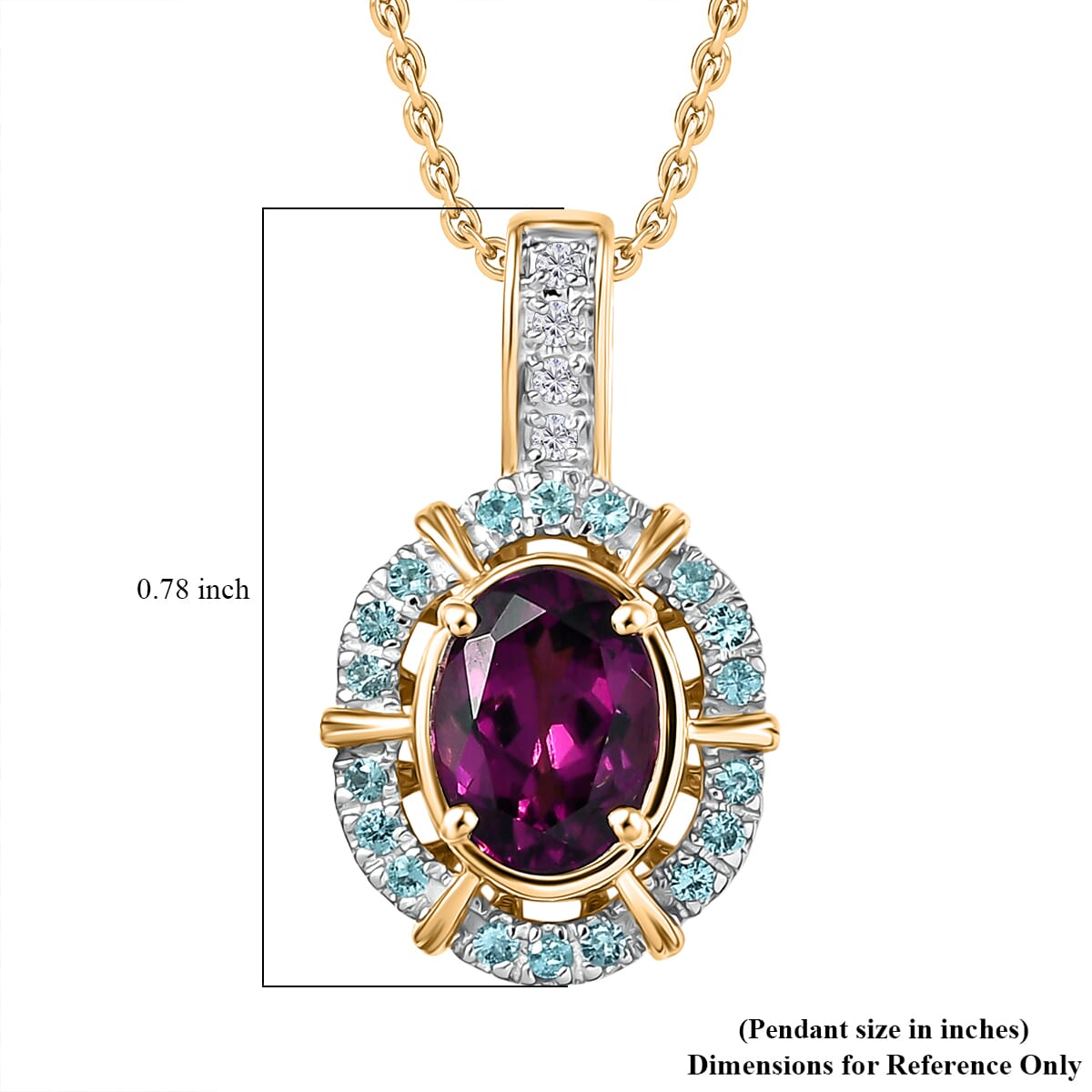 Certified & Appraised Luxoro AAA Radiant Ember Garnet, Paraiba Tourmaline and G-H I2 Diamond 1.70 ctw Pendant Necklace in 10K Yellow Gold 20 Inches (Del. in 10-12 Days)  image number 5