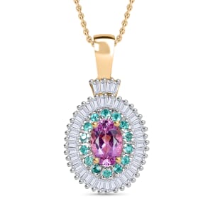 Certified & Appraised Luxoro AAA Imperial Topaz, Paraiba Tourmaline and G-H I2 Diamond 1.00 ctw Pendant Necklace in 10K Rose Gold 20 Inches (Del. in 10-12 Days) 