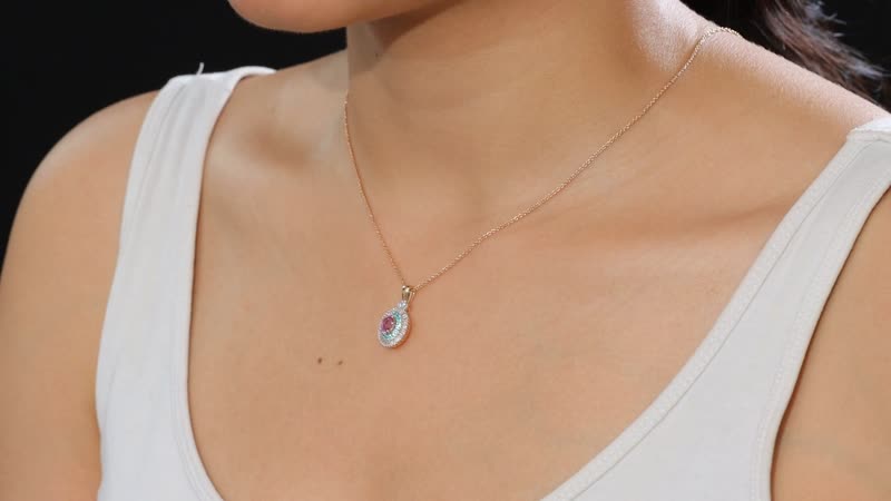 Certified & Appraised Luxoro AAA Imperial Topaz, Paraiba Tourmaline and G-H I2 Diamond 1.00 ctw Pendant Necklace in 10K Rose Gold 20 Inches
