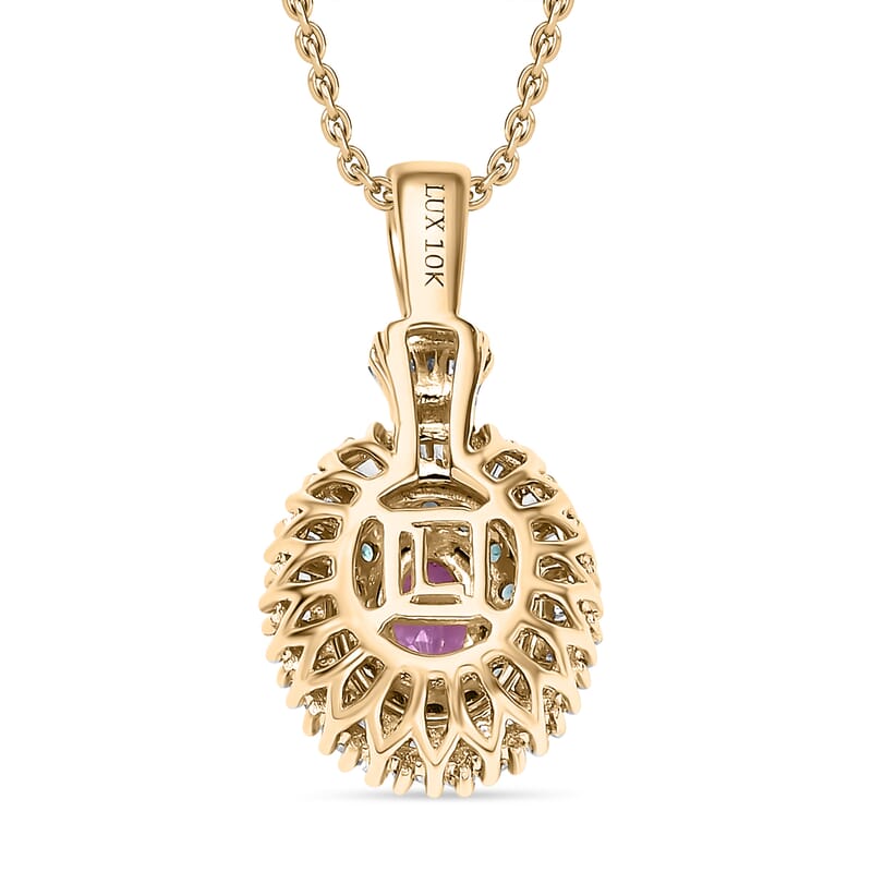 Certified & Appraised Luxoro AAA Imperial Topaz, Paraiba Tourmaline and G-H I2 Diamond 1.00 ctw Pendant Necklace in 10K Rose Gold 20 Inches 